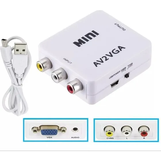 Adaptador Convertidor Rca A Vga Audio Video Tv 1080p 720p