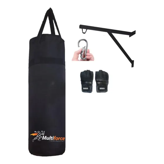 Saco De Boxeo Profesional 1 Mts + Soporte De Pared Y Guantes Color Negro