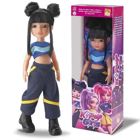 Boneca K-Pop Lumi Cabelos Preto Fashion Com Roupas Articulada Em Vinil