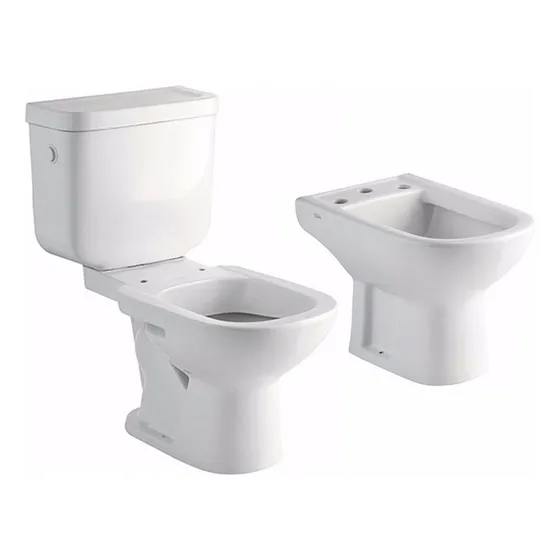 Combo Inodoro Largo Deposito Bidet Ferrum Bari Color Blanco