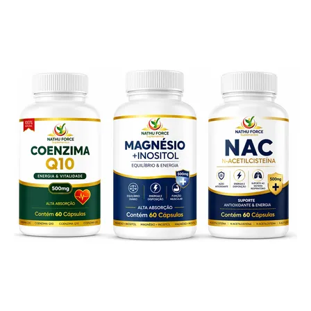 Kit Suplementos Coenzima Q10, Magnésio + Inositol E Nac Multibenefícios