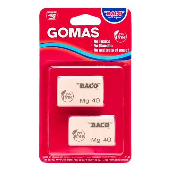 Baco | Goma Migajón Chica Mg-40 - Pack C/2 Gomas Escolares Migajon