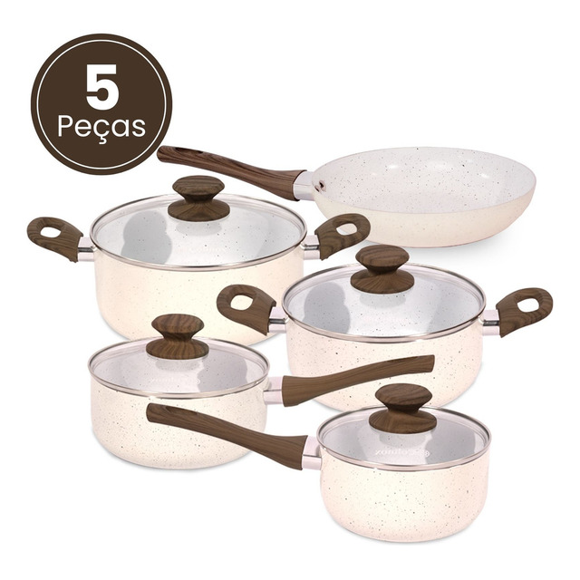 Jogo De Panelas Antiaderente Legacy 5 Peças Bege Indução Colinox