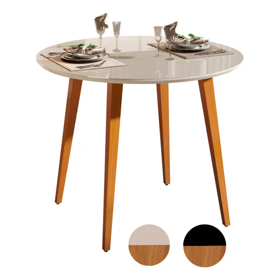 Mesa De Cozinha 4 Lugares Tampo De Vidro 90 Cm Pés Madeira
