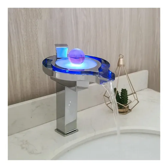 Grifo Lavabo Led Cascada Cromada Para Baño Agua Mezclador