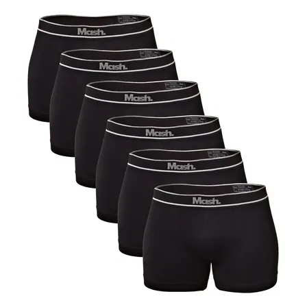 Kit 6 Cuecas Boxer Masc 711.18 Microfibra Sem Costura Mash Preto M