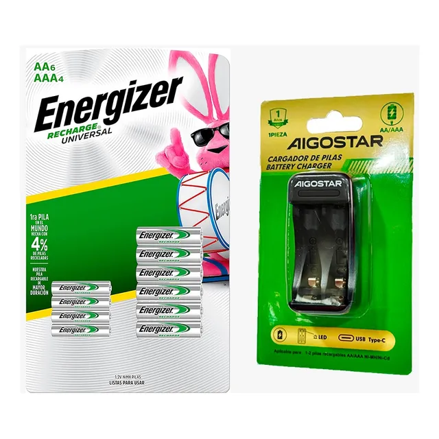 Pilas Energizer Recargable 4 Pilas Aaa Y 6 Pilas Aa+cargador