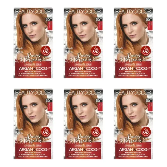 Coloraçao Beauty Color 86.44 Ruivo Cobre Natural - Kit C/6un