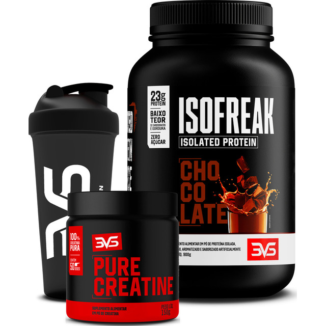 Whey Isolado Isofreak 900g - Sabor Chocolate + Creatina 100% Pura + Coqueteleira 3vs Nutri...