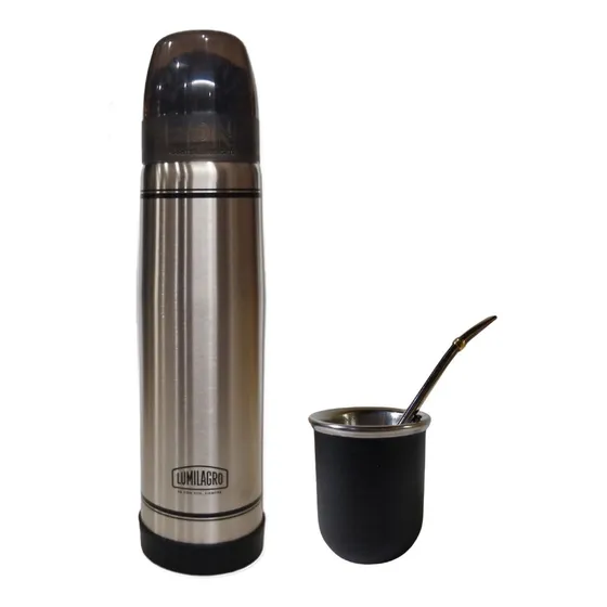 Termo Lumilagro A. Inox + Mate Negro + Bombilla 340 - Fdn