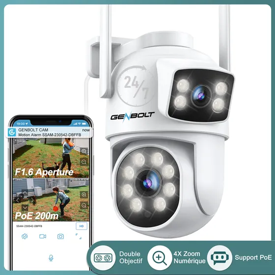 Genbolt®Cámara De Vigilancia Exterior Wifi 2,4g/5g Inalambrica Doble Lente Cctv Ip 360 Cámara De Seguridad Con Conexión Bluetooth Visión Color 2,5k Detección Humanoide Seguridad Hogar Camara Para Casa