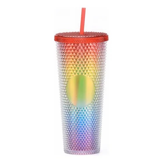 Vaso Acrílico Fiesta C/tapa Rosca Y Pajita Estilo Starbucks