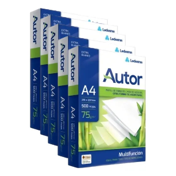 Resma Autor A4 Multifunción De 500 Hojas De 75g Blanco De 5 Unidades Por Pack