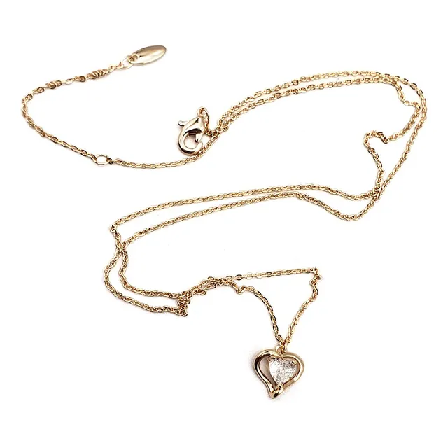 Cadena Collar Dije Corazón Luz Baño En Oro Rosa 45-49cm