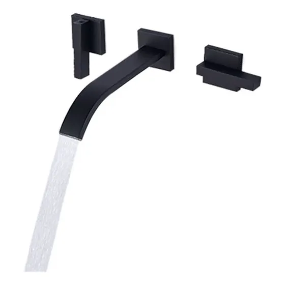 Grifo Lavabo Baño Mezclador Doble Manija Laton Montado Pared