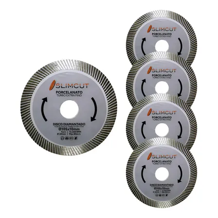 Kit 5 Discos Diamantados Porcelanato Extra Fino 105mm Turbo Concept