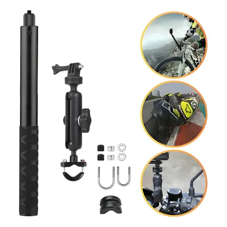 Bastão Suporte Moto Selfie Extensor Até Câmera Ação/insta360 Preto