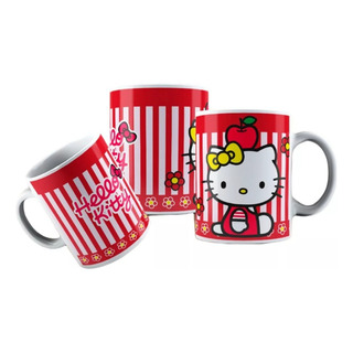 Taza Hello Kitty Estampado Rayas Rojas De 325ml Regalo Taza Hello Kitty Estampado Rayas Rojas De 325ml Regalo