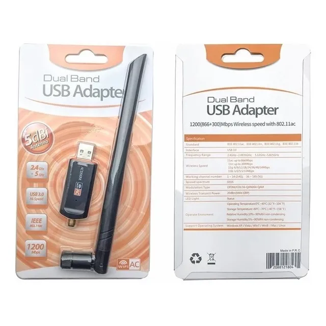 Tarjeta Red Inalambrica Doble Banda 2.4g 5g 1200 Mbps Usb 