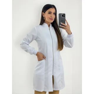 Jaleco Feminino Manga Longa Gabardine C/ziper E Punho