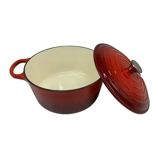 Olla De Hierro Fundido Esmaltado Roja Cacerola 26 Cm Y Tapa