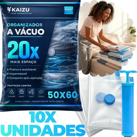 Kit 10x Saco A Vacuo 50x60 cm Kaizu Viagem Roupa Casaco Mala Organizador Diminuir Volume Com Bomba Para Sugar Tira Ar Embalagem