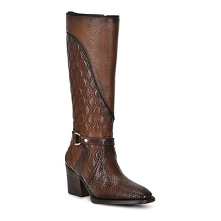 Botas Altas Cuadra Dama En Piel Genuina De Pitón Café Botas Altas Cuadra Dama En Piel Genuina De Pitón Café