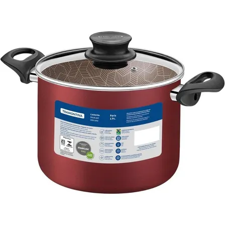 Olla Alta con Antiadherente 24 cm 7,2 L Roja Tramontina Paris