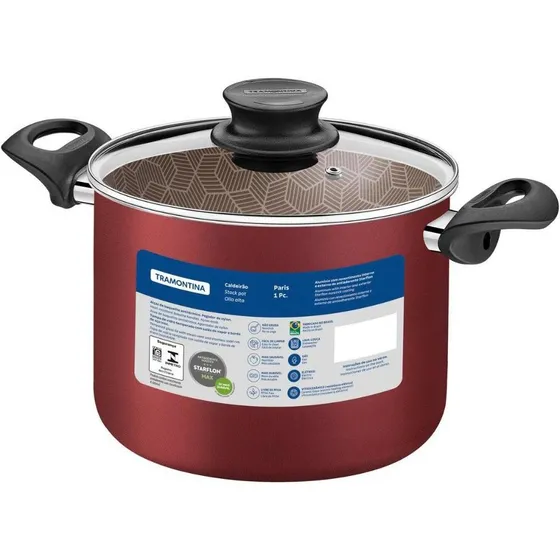 Olla Alta Paris Antiadherente Color Rojo 24 Cm - 7,2 L Tramontina
