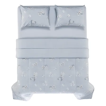 Edredom Queen Jasmim 100% Algodão Azul Karsten