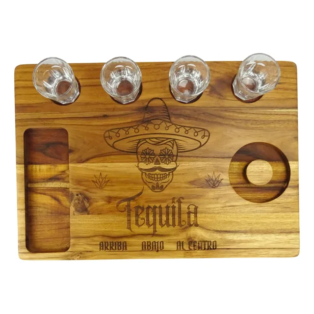 Tábua De Shot Tequila 4 Copos Doses Cachaça