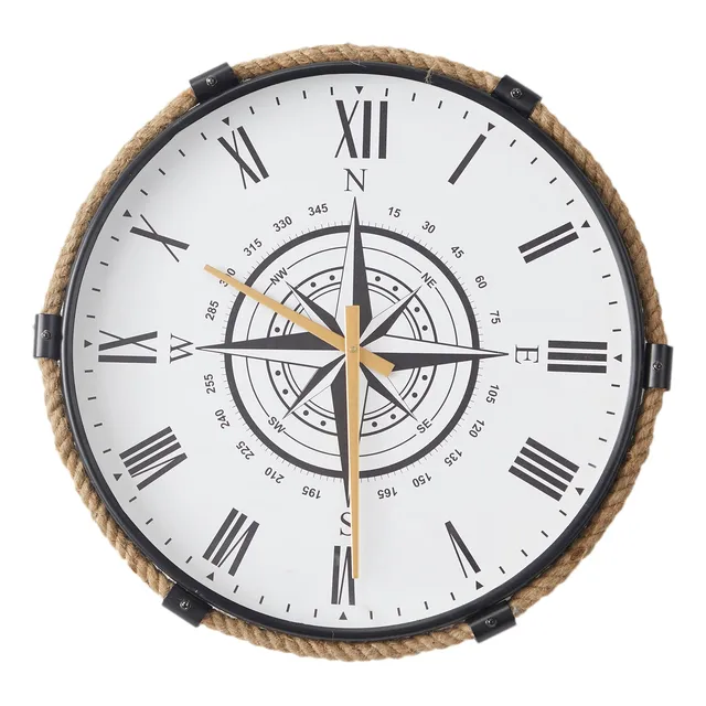 Deco 79 Reloj Pared Brujula Acero Inoxidable Detall Cuerda X