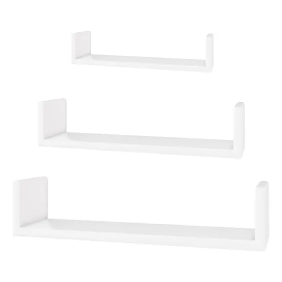 Kit 3 Prateleira Livros Decorativo u Parede Nicho Mdf 40 50 60x15 Livros Cor Branco Kelan