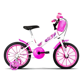 Bicicleta Infantil Aro 16 3 4 5 6 7 8 Anos Com Rodinha Kids Cor Branco-rosa