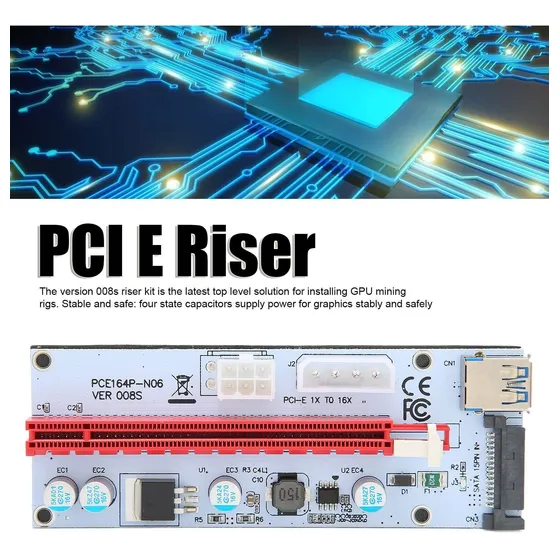 Zunate Pci-e Riser Express Cable 16x 1x Extension Eth In