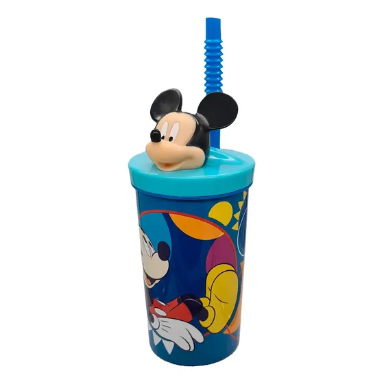 Vaso Niños 360ml Mickey Figura 3d Con Bombilla Color Azul
