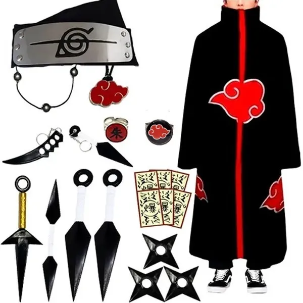 Mega Kit Itachi C/ Manto Akatsuki + 20 Itens Cosplay Geek