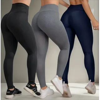 Kit 3 Calças Feminina Legging Grossa Para Academia Cós Alto Kit 3 Calças Feminina Legging Grossa Para Academia Cós Alto