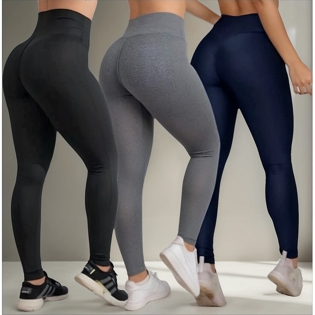 Kit 3 Calças Feminina Legging Grossa Para Academia Cós Alto Kit 3 Calças Feminina Legging Grossa Para Academia Cós Alto