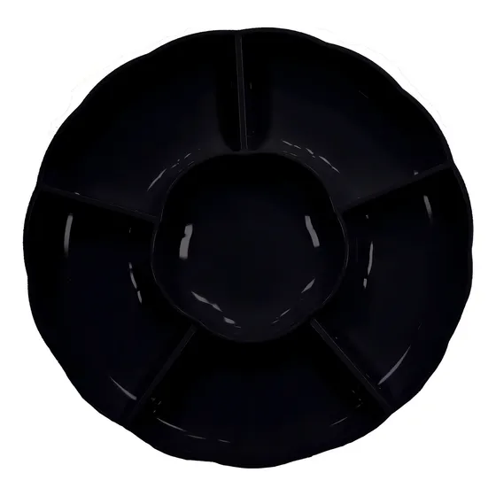 12 Charola Botanera Redonda 6 Divisiones Desechable Fiesta Color Negro