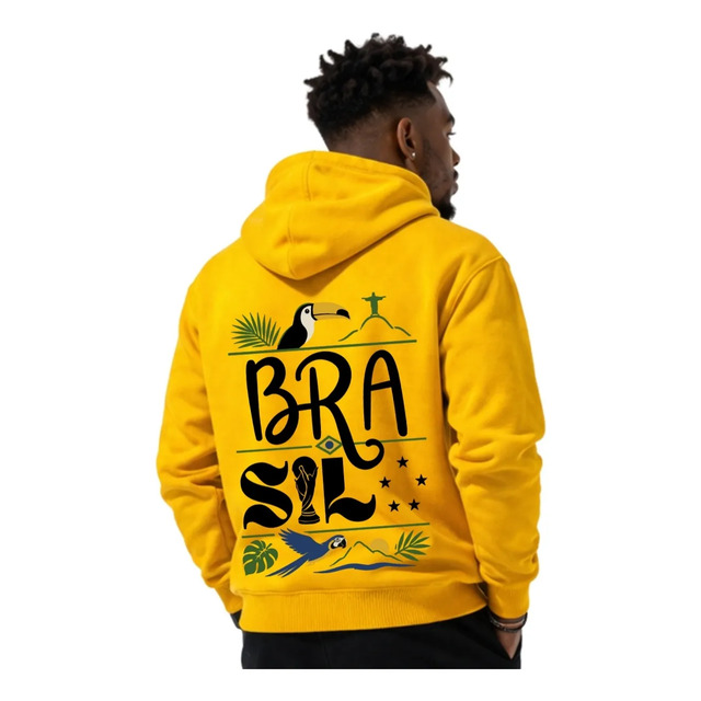 Blusa De Moletom Brasil Com Capuz Estampa Exclusiva M Amarelo