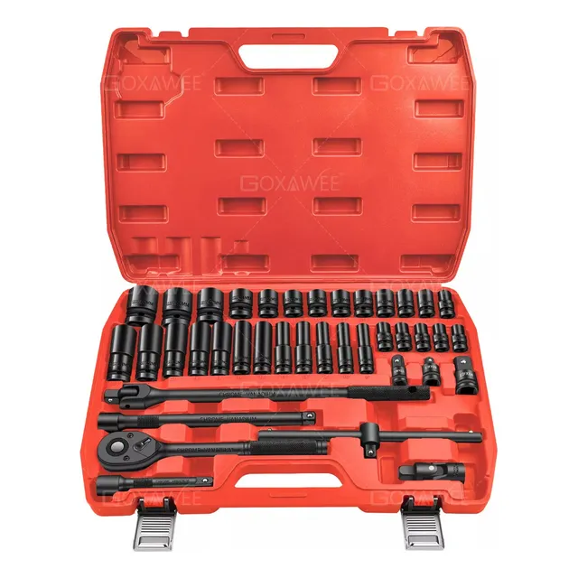Goxawee® 1/2” juego de herramientas manuales llaves combinadas Datos Alto Impacto Material Acero Cr-V 8mm-32mm con Llaves Vaso de Broca Métricas y Extensiones para Reparación de Automóviles