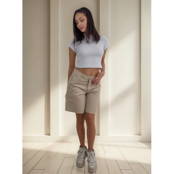 Brish Jeans Bermuda Baggy Beige De Mujer