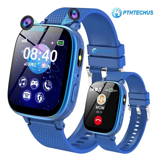 Pthtechus Cámara Dual Reloj Inteligente Infantil Apoyo 2g Señal Del Chip Sim Con Llamadas Juegos Integrados Y Sos Llame Teléfono Smart Watch Modelo A23 Color Azul Reloj Inteligente Para Niños