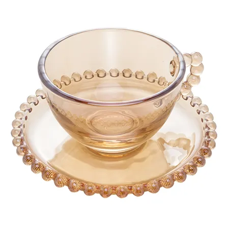 Jogo 4 Xícaras 200ml Para Chá De Cristal Âmbar Pearl Wolff Bolinhas