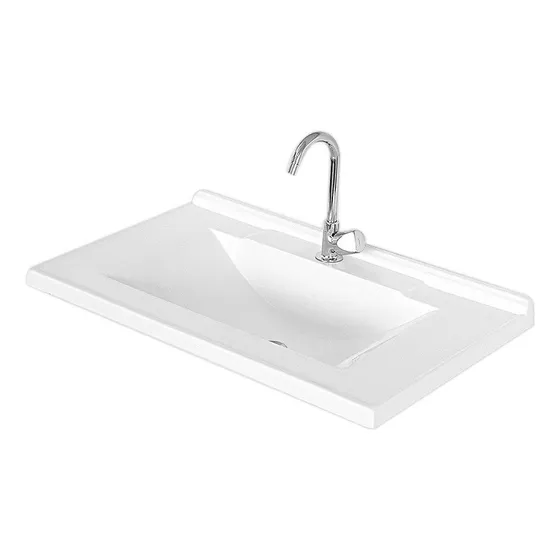 Bacha De Baño Lavatorio De Sobreponer En Resina Natural 78cm Color Blanco