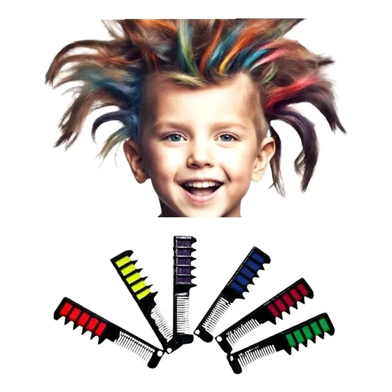 Kit 06 Unidade Pente Com Giz Pastel Para Cabelo Tinta Colors