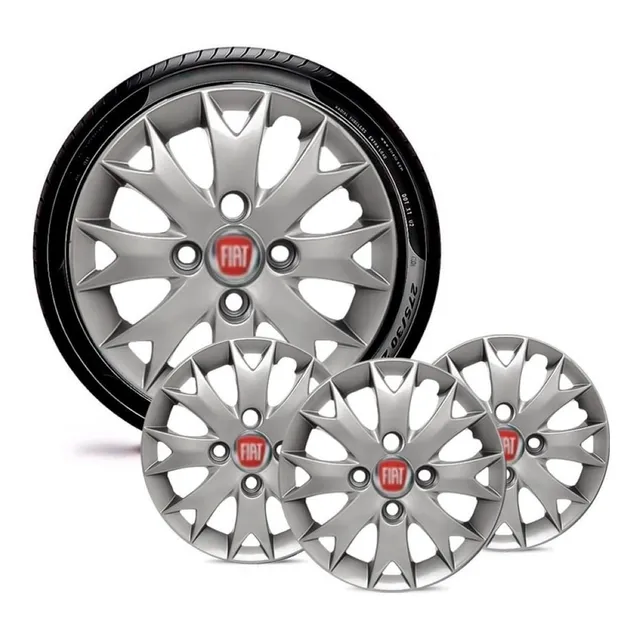 Jogo 4 Calota Carros Fiat Todos Aro 13 Prata Emb Vermelho