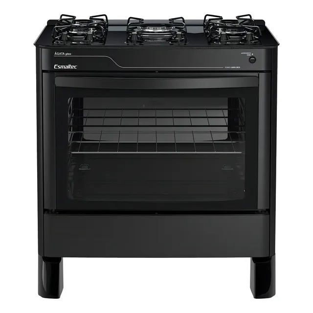 Fogão De Piso Esmaltec 5 Bocas Agata Glass Mesa De Vidro Co Cor Preto 127/220V