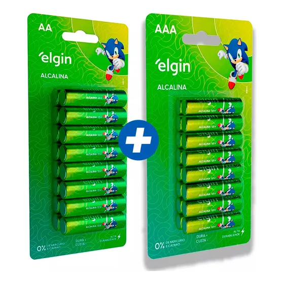 Kit 32 Pilhas Elgin Alcalina 16 Aa Comum 16 Aaa Palito